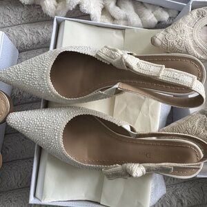 Dior Textured Cream Slingback Heels
